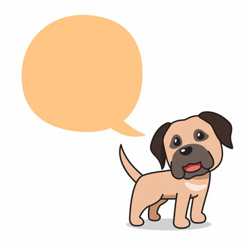 Cute Mastiff dog standing with blank speech bubble cartoon vector illustration