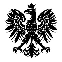 Fototapeta premium Heraldic eagle silhouette with crown and spread wings in traditional emblem style