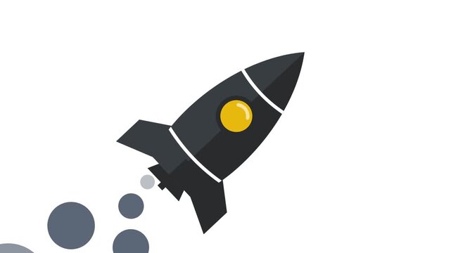 Rocket Ship Launch Animation with Rising Motion, Flames and Smoke Trail Behind, Symbol of Startup, New Project, Business Growth, Innovation, Progress, Ambition and Reaching Higher Success