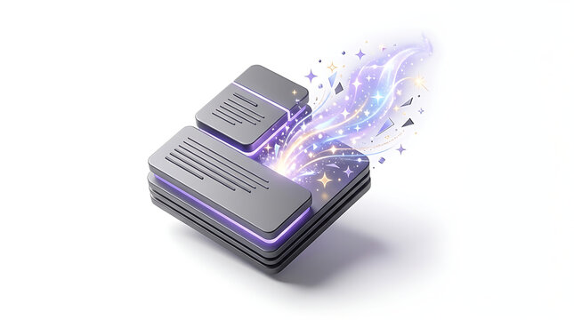 3D illustration of an AI prompt editor transforming digital content with magical glowing light stream
