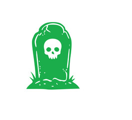Green silhouette Halloween icon featuring a creepy graveyard tombstone headstone with a scary skull vector graphic design element for autumn holiday