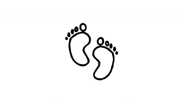 Hand drawn 4K human footprints doodle animation with boiling line effect. Frame by frame outline on black and green screen backgrounds, perfect for crime scene evidence, detective track, steps.
