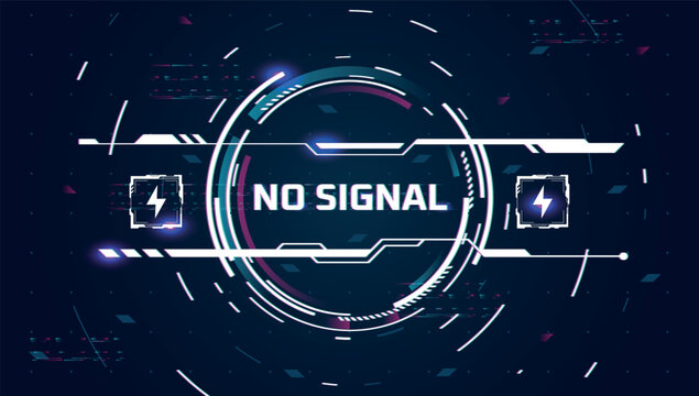 No signal digital background. Screen glitch effect, futuristic hud noise texture tech error monitor static pixel ui code rgb hack game cyberpunk split neon vector illustration