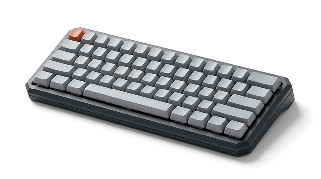 Sleek modern compact mechanical keyboard with sophisticated grey keycaps and an orange accent, ideal for minimalist ergonomic computing setups on a clean white background