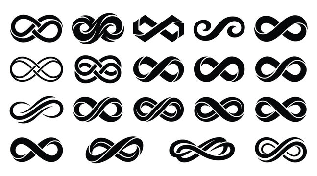 Infinity symbol set of black abstract loop icons for creative vector illustration graphic design element