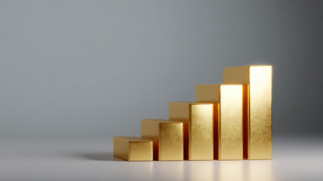 gold bars arranged as rising bar graph stock market growth concept