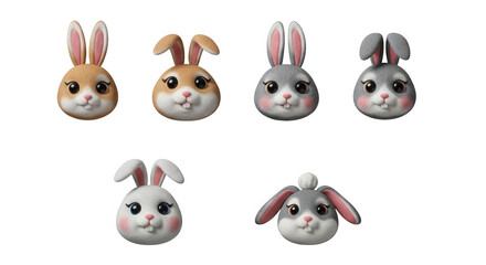Fototapeta premium adorable bunny heads arranged on a white background suggesting easter crafts or childrens designs with empty space