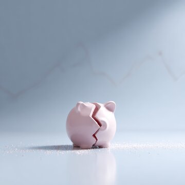 broken piggy bank with inflation graph financial loss concept