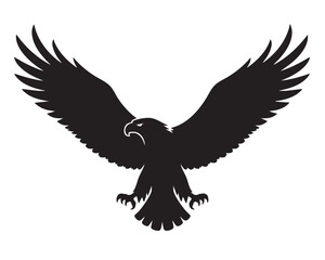 Fototapeta premium Flying Eagle Silhouette Black Vector Illustration Bird of Prey Wings Spread