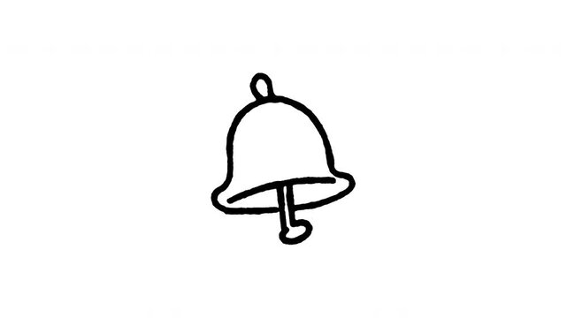 4K hand drawn ship bell icon featuring boiling line animation. Frame by frame line art on black and green screen backgrounds for marine nautical chime, vessel brass bell, sea signal instrument.