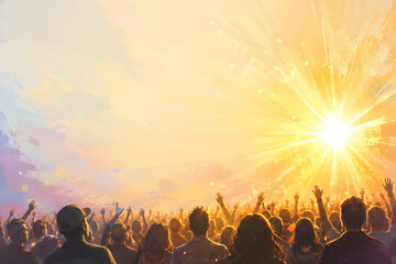 Fototapeta premium concert crowd at sunset