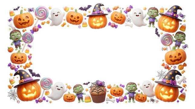 Halloween themed border frame with cute characters