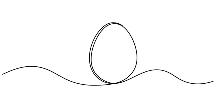 Continuous single line drawing of an egg resting on a smooth wavy surface line