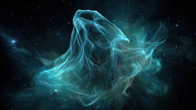 Ethereal luminous jellyfish pulsing with otherworldly blue light in deep ocean currents