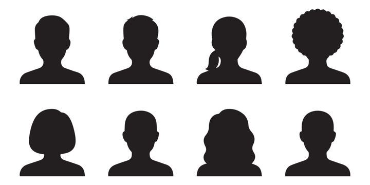 Collection of diverse blank human head silhouettes for avatars and generic profile pictures