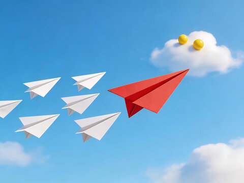 Paper planes flying in sky