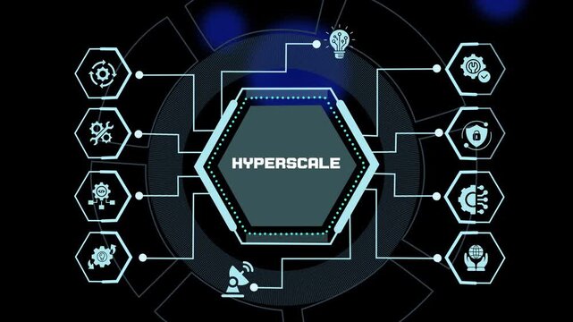 Hyperscale data center concept featuring futuristic cloud infrastructure, enterprise computing architecture, intelligent automation and scalable digital network technology.