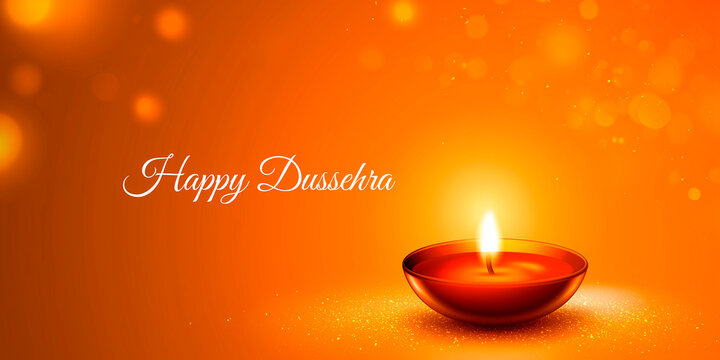 Happy Dussehra festive text lettering on vibrant orange background