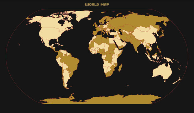 World map vector illustration with countries borders and vintage gold color palette for atlas geography and travel design.
