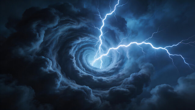 Stormy sky with lightning and cloud vortex