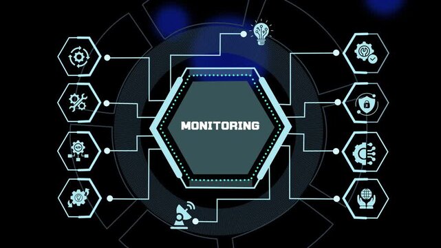Infrastructure monitoring concept featuring real time enterprise analytics, cloud performance tracking, secure operations and intelligent digital management platform.