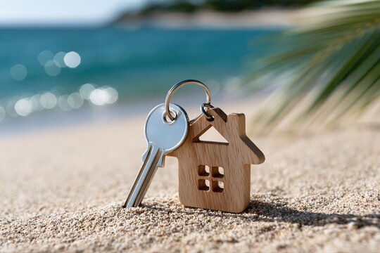 Key to a Dream Beachfront Property with Ocean View, Symbolizing Vacation Home Ownership