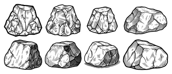 Rocks and stones collection in classic hand drawn engraving style © AnjaliDesai