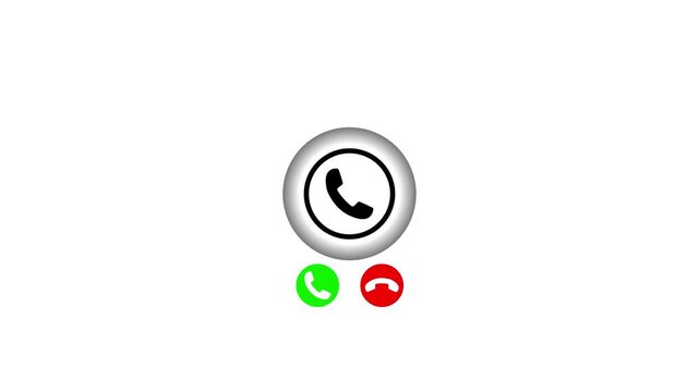Incoming phone call interface animation with accept and decline buttons on white background, incoming call
