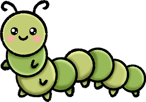 Kawaii Green Caterpillar Cartoon Cute Bug Character Isolated