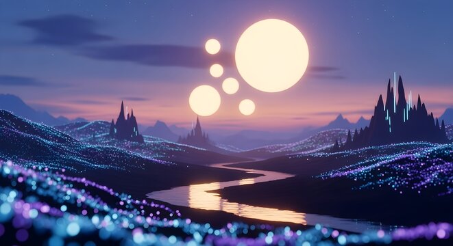 A refreshed and expressive rephrasing of floating glowing orbs over dreamy landscape, surreal wide shot, wallpaper, giving it a more contemporary descriptive tone.
