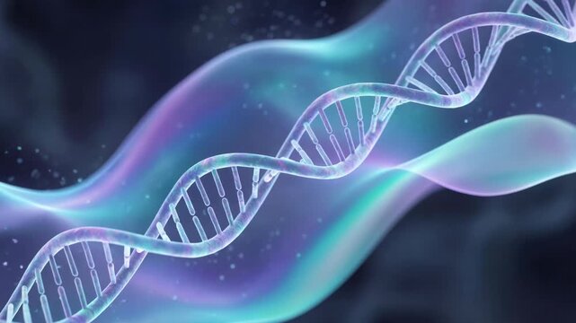 DNA double helix structure with abstract colorful background for scientific concepts