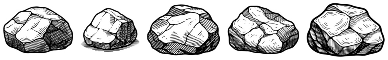 Rock collection and stone fragments set in vintage engraving style © AnjaliDesai