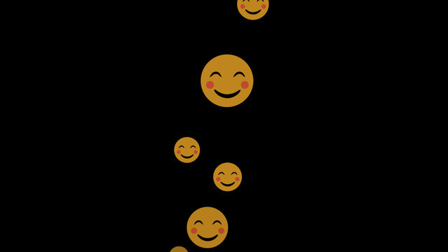 Yellow Smiling Face Emojis Floating Upwards Against Black Background smiley happy
