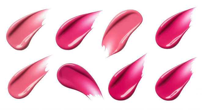 swatches of lipstick colors on white makeup textures with multiple cosmetic products for beauty and fashion concepts