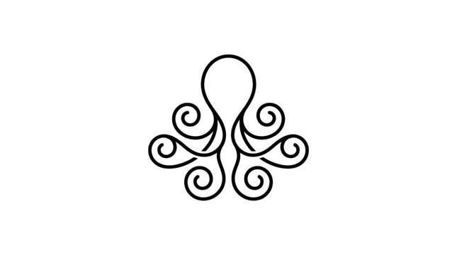 Minimalist octopus squid curly tentacle line logo icon.