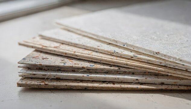 Closeup medium shot of FSC certified paper sample books in daylight with foreground samples detailed and rest blurred showcasing environmentally responsible fiber options.