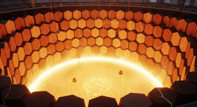 Hightemperature moltensalt thermalstorage tank interior displaying modular refractory cells integrated to prevent thermal leaks and enhance energy efficiency.