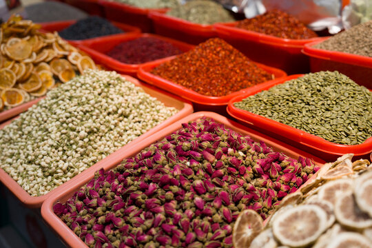 Spices, Tea and Dried Fruits for Sale in Chorsu Market, Tashkent