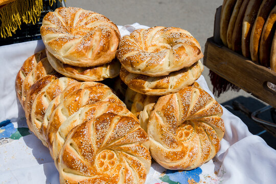 Traditional Bread For Sale in Chorsu Market, Tashkent