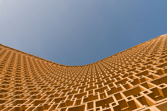Building Structure With Blue Sky View From Below