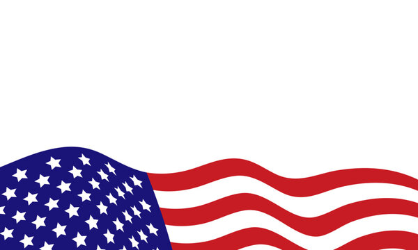 Waving American flag frame background with stars and stripes, and copy space for text. Red, blue, white color. Vector illustration