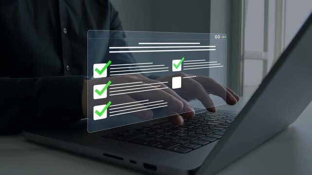 Digital checklist documents verification and approval process and workflow management. Tasks and validation and compliance for modern business system and productivity	
