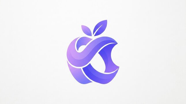 Modern Vibrant Soft Lavender Purple and Royal Violet Gradient Abstract Ribbon Apple Logo Vector Illustration