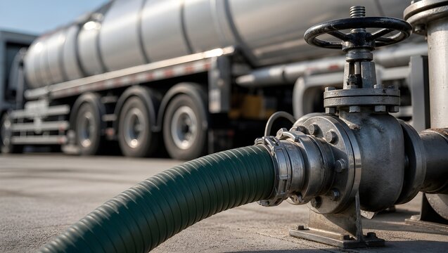 Industrial Fuel Transfer Station with Liquid Tanker Truck Loading and Pumping System Hose Connection