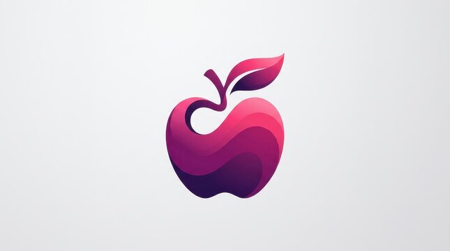 Modern Vibrant Hot Pink Magenta and Deep Purple Gradient Abstract Wave Ribbon Apple Logo Vector Illustration