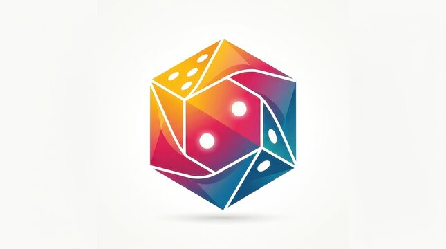 Modern Vibrant Cyan Blue Magenta Pink Orange and Golden Yellow Gradient Abstract Geometric Dice Logo