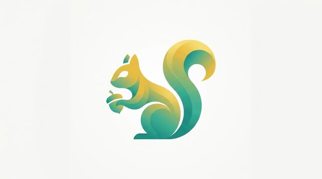 Modern Vibrant Teal Green and Golden Yellow Gradient Leaping Squirrel Logo Vector Illustration