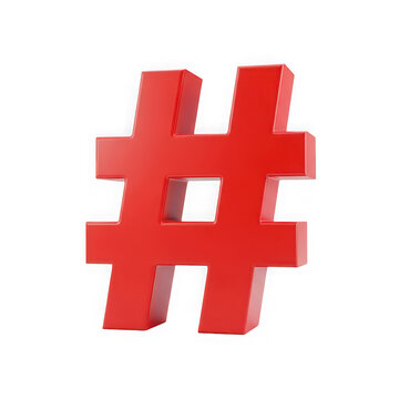 Red hashtag symbol for social media isolated on transparent background