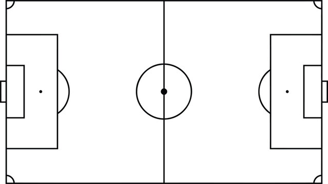 Football field pitch top view diagram with standard markings and lines.