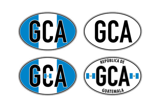 Guatemala, oval international vehicle registration code license plate car sticker, vector illustration